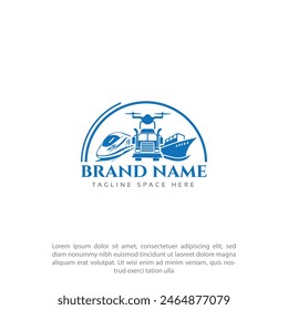 The Drone, the train, the cruise ship and truck. International transport concept for trips and tourism logo Vector Illustration