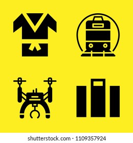 drone, train, kimono and suitcase vector icon set. Sample icons set for web and graphic design