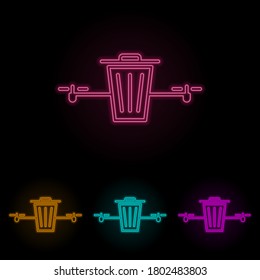 drone trash can color neon set. Simple thin line, outline vector of drones icons for ui and ux, website or mobile application