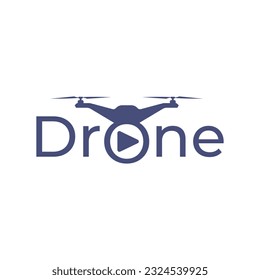 Drone typography logo drone text with letter o as video symbol or  drone camera lens flat design logo template