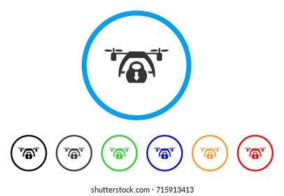 Drone Unloading icon. Vector illustration style is a flat iconic drone unloading gray rounded symbol inside light blue circle with black, gray, green, blue, red, orange color additional versions.