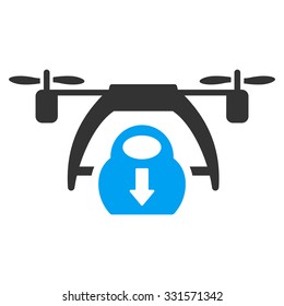 Drone Unloading vector icon. Style is bicolor flat symbol, blue and gray colors, rounded angles, white background.