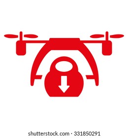 Drone Unloading vector icon. Style is flat symbol, red color, rounded angles, white background.