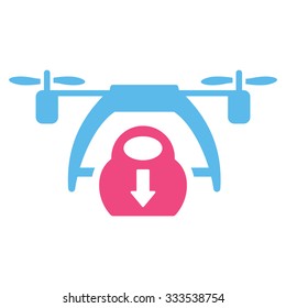 Drone Unloading vector icon. Style is bicolor flat symbol, pink and blue colors, rounded angles, white background.
