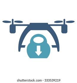 Drone Unloading vector icon. Style is bicolor flat symbol, cyan and blue colors, rounded angles, white background.