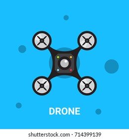 Drone, unmanned aircraft, technology vector icon, illustration isolated on blue background