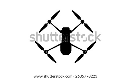 Drone upper view, black isolated silhouette