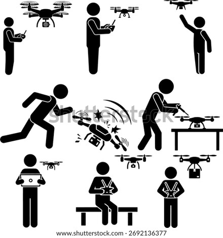 Drone User Stick Figures Icons Set