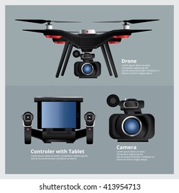 Drone with VDO Camera and Controller Vector Illustration