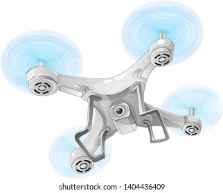 Drone vector. The drone flies in the air. White background. Isolated.