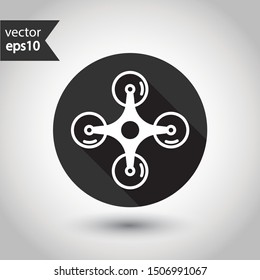 Drone vector icon. Flying drone sign. Drone icon. EPS 10 flat symbol. Round icon design with shadow