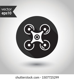 Drone vector icon. Flying drone sign. Drone icon. EPS 10 flat symbol. Round icon design with shadow