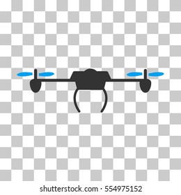 Drone vector icon. Illustration style is flat iconic bicolor blue and gray symbol on a transparent background.