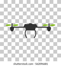 Drone vector icon. Illustration style is flat iconic bicolor eco green and gray symbol on a transparent background.