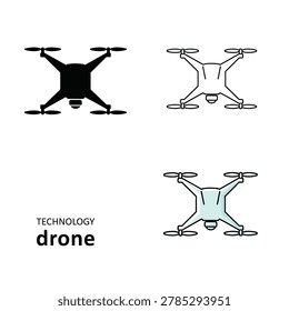 Drone vector icon. quadcopter technology device. unmanned aerial vehicle with camera set. modern uav in various styles for photography.