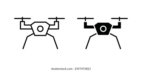 Drone vector icon set black filled and outlined style.