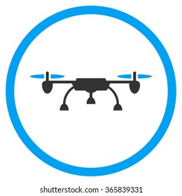 Drone vector icon. Style is bicolor flat circled symbol, blue and gray colors, rounded angles, white background.