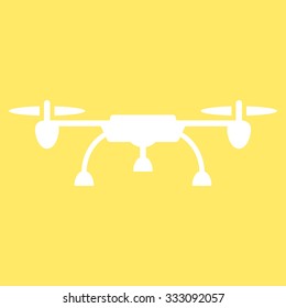 Drone vector icon. Style is flat white symbol, rounded angles, yellow background.