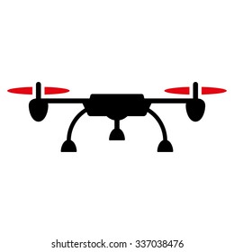 Drone vector icon. Style is flat bicolor intensive red and black symbol, rounded angles, white background.