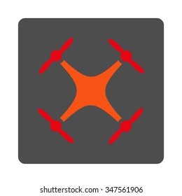 Drone vector icon. Style is flat rounded square silver button with red symbol, white background.