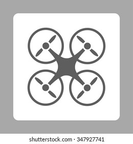 Drone vector icon. Style is flat rounded square button, dark gray and white colors, silver background.
