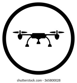 Drone vector icon. Style is flat circled symbol, black color, rounded angles, white background.