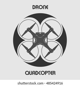 Drone vector icon, top view on light gray background