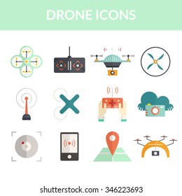 Drone vector icons. Vector collection of icons with drones, quadrocopters, muticopters. Drone technology.