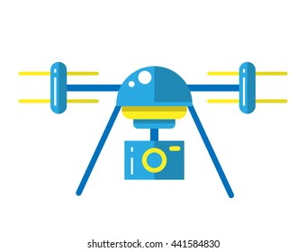 Drone vector icons set. Copter illustration. Air flat drone with present and  camera photo