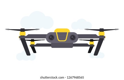 Drone Vector Illustration. Quadcopter transporting concept. Flat style design.