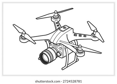 Drone Vector Illustration Set UAV, Aerial Technology, Quadcopter, Remote Control Drone