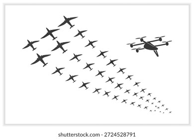 Drone Vector Illustration Set UAV, Aerial Technology, Quadcopter, Remote Control Drone