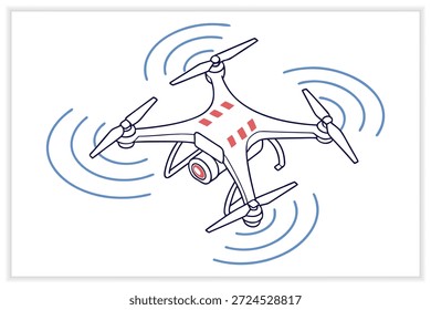 Drone Vector Illustration Set UAV, Aerial Technology, Quadcopter, Remote Control Drone