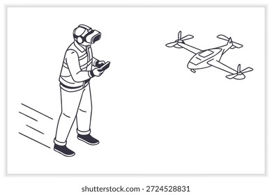 Drone Vector Illustration Set UAV, Aerial Technology, Quadcopter, Remote Control Drone