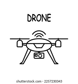 Plantilla de ilustración de vector de drones para libro de coloreado. Lección de dibujos para niños	