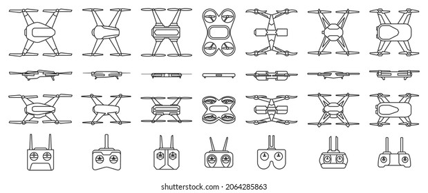 Drone vector outline set icon. Vector illustration quadcopter on white background. Isolated outline set icon drone.