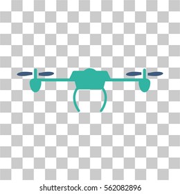 Drone vector pictogram. Illustration style is flat iconic bicolor cobalt and cyan symbol on a transparent background.