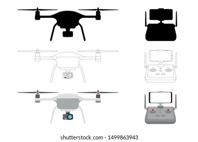 Drone - vector silhouette illustration isolated on white background