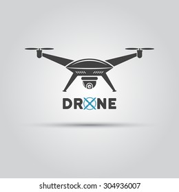 Drone with video camera isolated vector silhouette icon