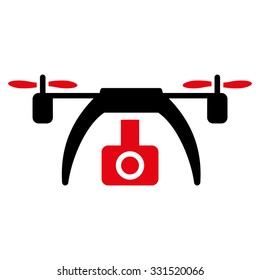 Drone Video Camera vector icon. Style is bicolor flat symbol, intensive red and black colors, rounded angles, white background.