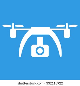 Drone Video Camera vector icon. Style is flat symbol, white color, rounded angles, blue background.