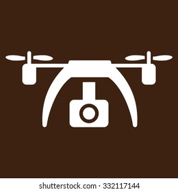 Drone Video Camera vector icon. Style is flat symbol, white color, rounded angles, brown background.