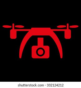 Drone Video Camera vector icon. Style is flat symbol, red color, rounded angles, black background.