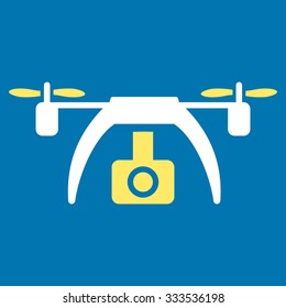 Drone Video Camera vector icon. Style is bicolor flat symbol, yellow and white colors, rounded angles, blue background.