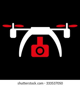 Drone Video Camera vector icon. Style is bicolor flat symbol, red and white colors, rounded angles, black background.