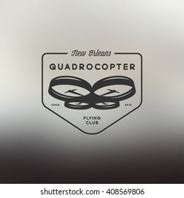 Drone vintage style label. Vector sticker. Flying club emblem.