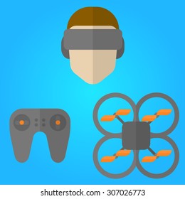 Drone with VR glasses, console 