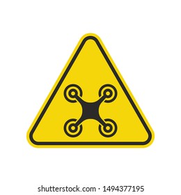 Drone Warning Sign Isolated On White Background. Yellow Triangle Caution Symbol Simple, Flat, Vector, Icon You Can Use Your Website Design, Mobile App Or Industrial Design. Vector Illustration