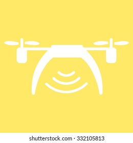 Drone Wifi Repeater vector icon. Style is flat symbol, white color, rounded angles, yellow background.