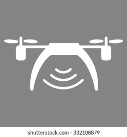 Drone Wifi Repeater vector icon. Style is flat symbol, white color, rounded angles, gray background.
